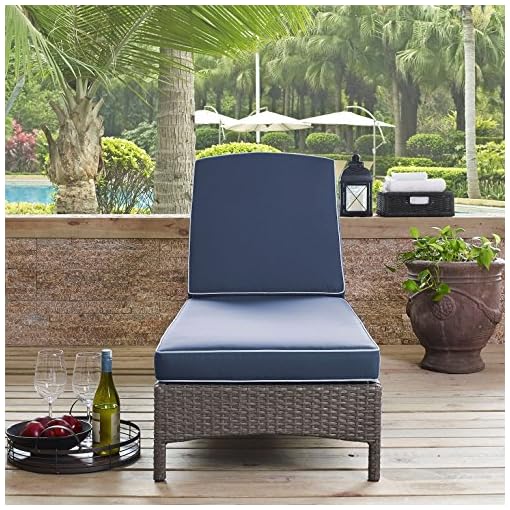Crosley Furniture Palm Harbor Outdoor Wicker Chaise Lounge with Navy