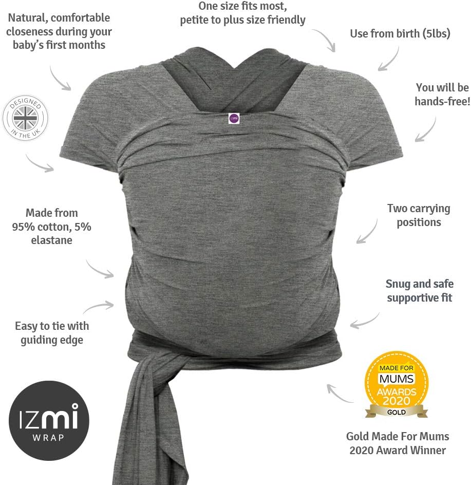 Izmi Essential Baby Wrap, Mid Grey - Image 4