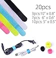 Cable Ties 20 PCS Colorful Reusable, Cord Fastening Wraps Straps, Hook, Loop, Special Design 3 Different Sizes Wire Organizer Management for Tablet PC TV