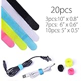 Cable Ties 20 PCS Colorful Reusable, Cord Fastening Wraps Straps, Hook, Loop, Special Design 3 Different Sizes Wire Organizer Management for Tablet PC TV