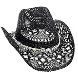 Dorfman Pacific Womens Straw Western Cowgirl Hat w/ Glass Beads (Black)