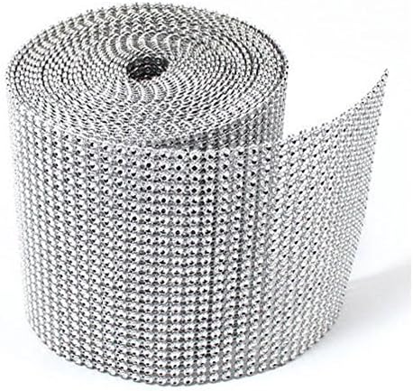 Equal Sign Diamond Sparkling Rhinestone Mesh Ribbon for Event Decorations, Wedding Cake, Birthdays, Baby Shower, Arts and Crafts, 10 Yards, 24 Row (24 Row Sliver)