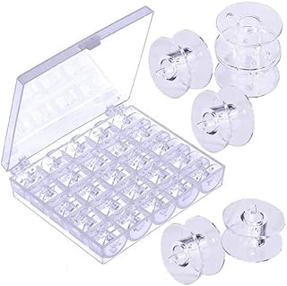 JZK 25 x Transparent kunststoff Nähmaschinenspulen mit Aufbewahrungsbox, Zubehör für Garn Nähmaschine Brother Janome Singer Pfaff Bernina, Durchmesser: 2cm