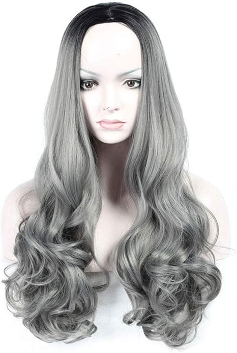 Amazon Co Jp ファッションウィッグ女性ふわふわロングカーリーヘアウィッグケミカルファイバー高温シルクグラデーショングレー ビッグウェーブ耐熱ナチュラルフルカーリーヘアウィッグコスプレパーティー毎日 ホーム キッチン