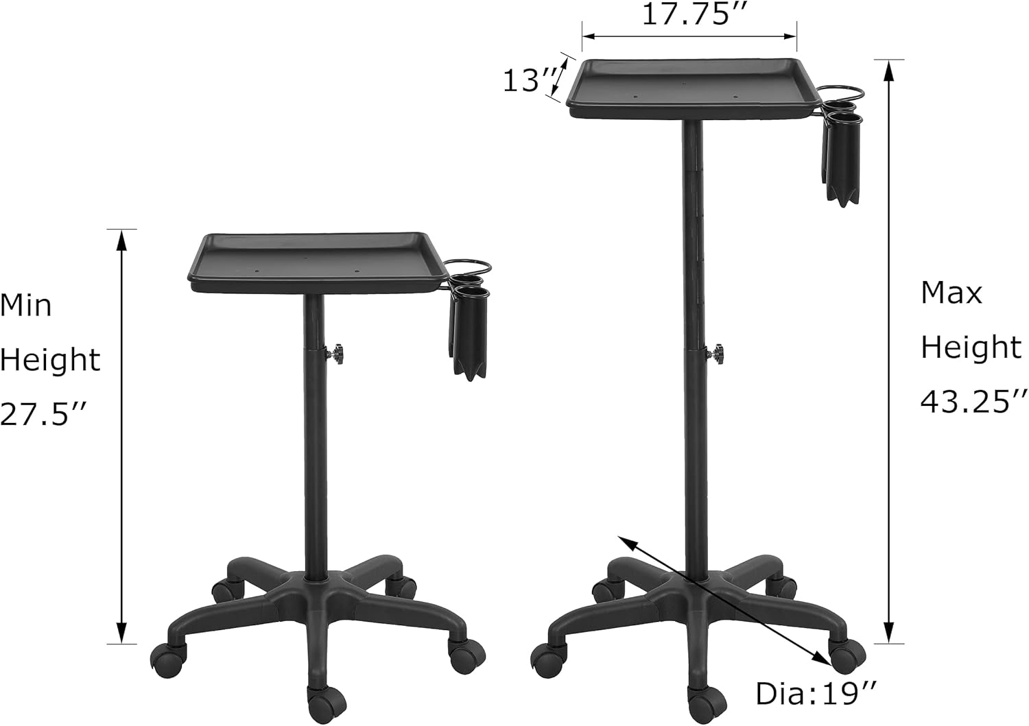 Salon Tray Premium Aluminum Trolley Tattoo Rolling Tray Station Hair Color Beauty SPA Service Cart(Black): Kitchen & Dining