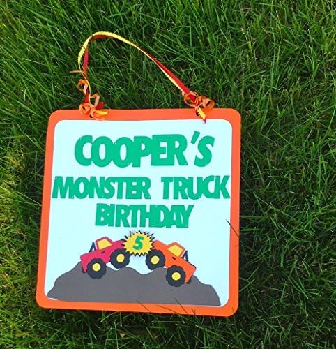 Monster Truck Birthday Party Personalized mailbox / doorsign. Colors can be Changed.