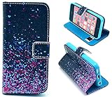 iphone 5C Case, Sparkle Print in Night Flip Wallet Credit ID Card Slot Holder Phone Case With Stand --Retail Package W Screen Protector