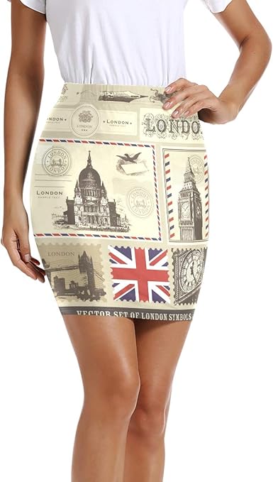 Lupinz Mini Jupe Extensible Cintree Avec Symbole De Londres Bodycon Au Dessus Du Genou Amazon Fr Vetements Et Accessoires