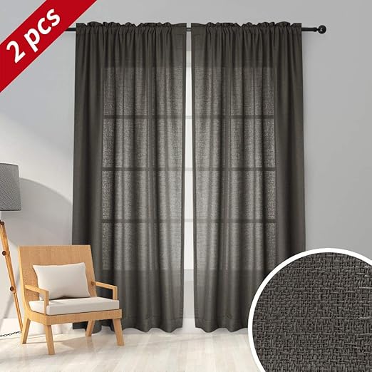 Amazon Com Melodieux Dark Brown Semi Sheer Curtains 96 Inches