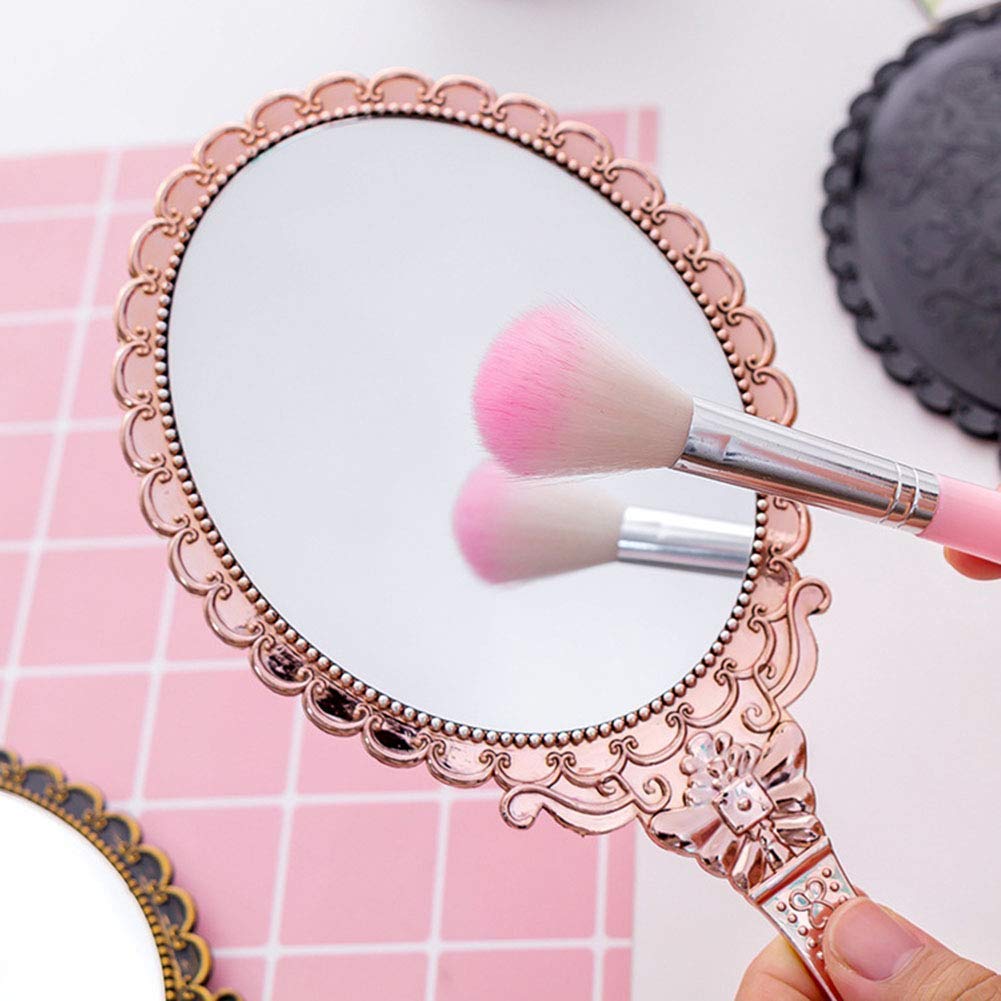 XPXKJ Hand Mirror Vintage Handheld Mirror with Handle Vanity Makeup Mirror Travel Mirrors (Oval, Rose Gold): Beauty