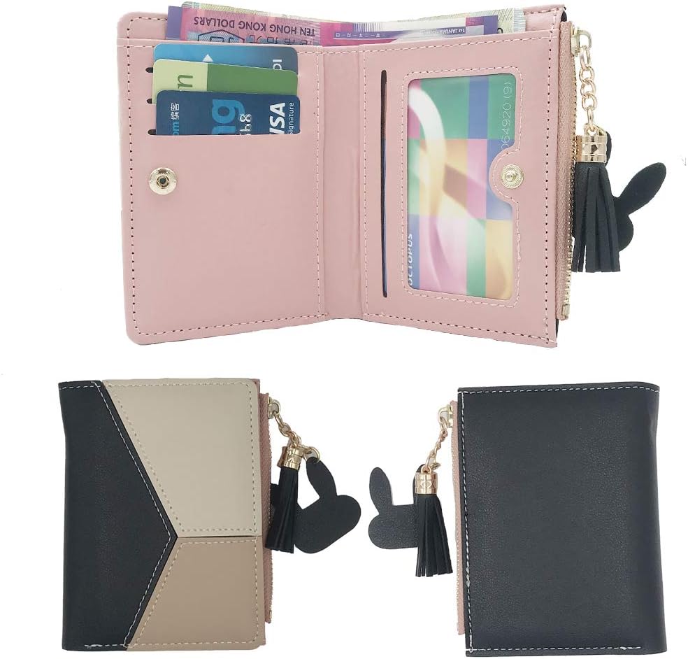 Small Wallets for Women,CHAOFANXI Tassels PU Leather Coins Zipper Pocket Purse for Girls with Rabbit-Shaped Metal Tassels Pendant Purse (Black) - Image 4