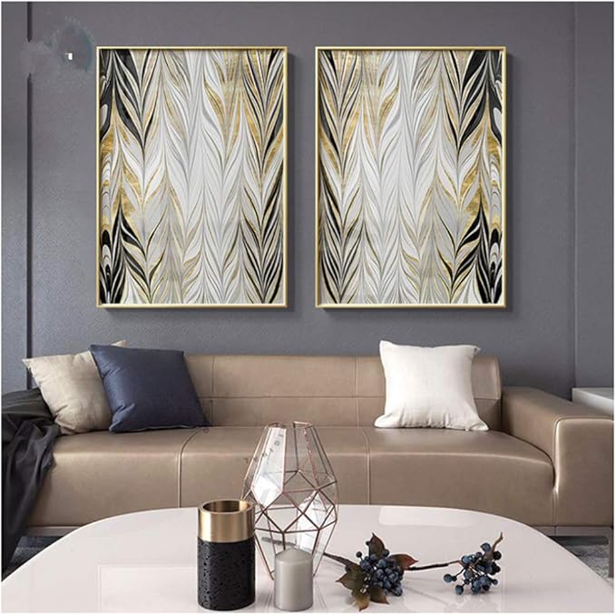 Amazon.com: YISASA Canvas Painting Abstract Leaves Gold foil Geometric