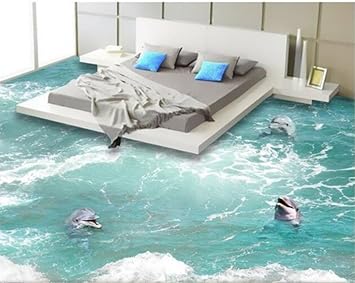 Lmopop 3d Pvc Bodenbelag Waves Ein Delphin 3 D Badezimmerboden Malerei Fototapete Fur Wande250x175cm Amazon De Kuche Haushalt