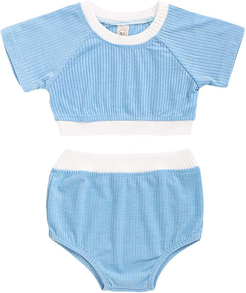 Shimigy Toddler Kids Baby Girl Boy Patchwork Short T Shirt Tops Shorts 2PCS Outfits Set