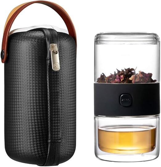 ZENS Travel Tea Set, Glass Portable Teapot Infuser Set for One with