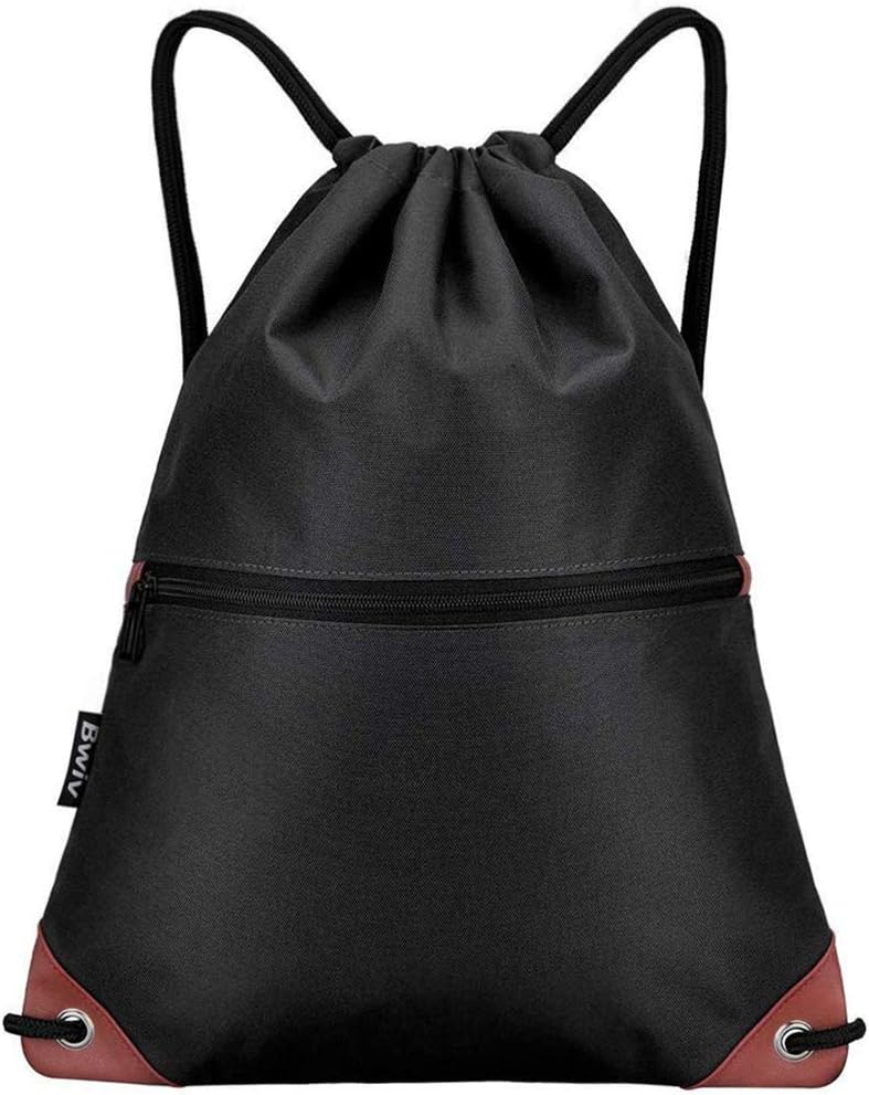 LIVACASA Gym Sack Drawstring Bag with Inside and Outside Zipper Pockets
