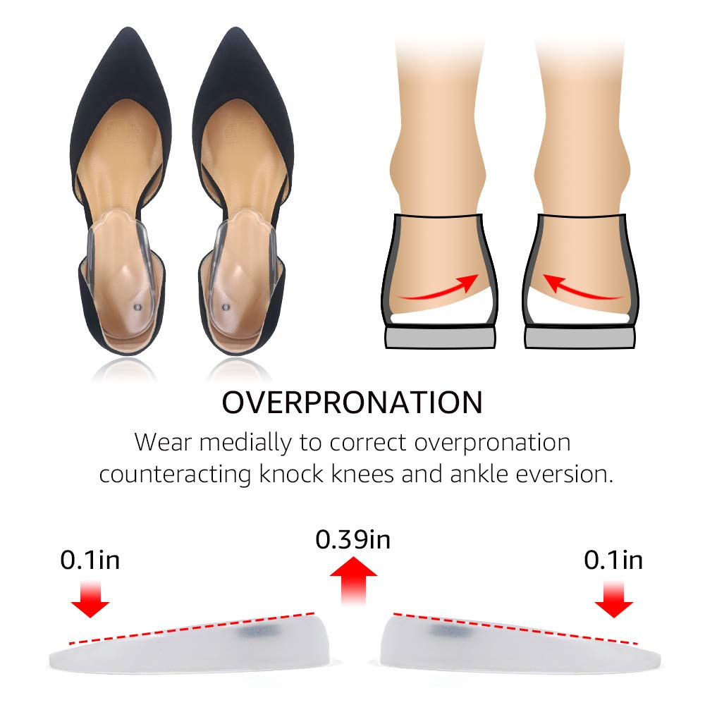 Dr. Shoesert Supination & Overpronation Shoe Insoles for O/X Leg, Medial & Lateral Heel Wedge Corrective Gel Inserts for Men and Women (Beige+Black+Clear, 3 Pairs)