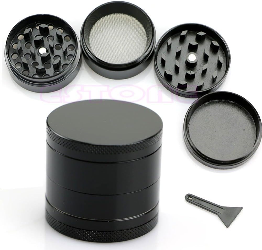 4 Layers Alloy Tobacco Crusher Hand Smoking Grinders Herbal Spice Herb Grinder (Black)