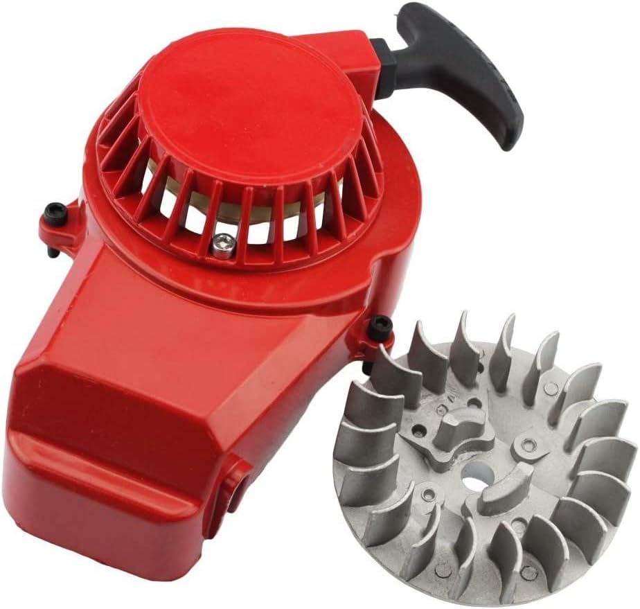 WOOSTAR Recoil Pull Starter with Flywheel Replacement for SYX SSR SX50 2 Stroke Coolster 49cc 47cc Pocket Dirt Bike Mini ATV Engine Red