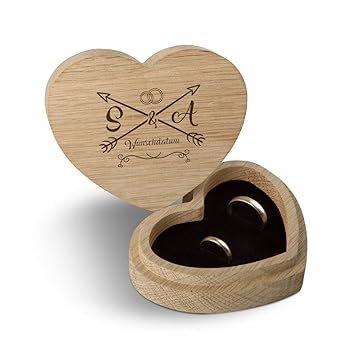 Hochzeit Ringbox Herz Ringkissen Ringschachtel individuell 10 x 8,5 cm Eichenholz - Liebespfeil