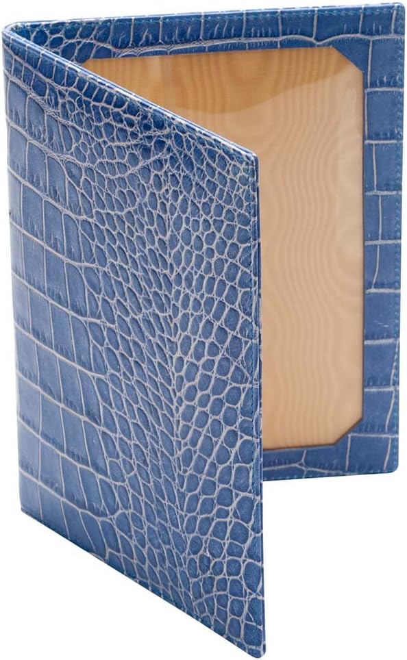 David Hampton Luxury Blue Crocodile Print Leather Double Photo Frame