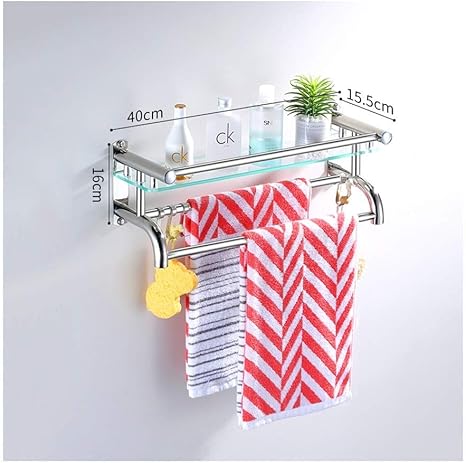 IUYJVR Badezimmer Glasregal Doppel Handtuchhalter Duschregal Caddy