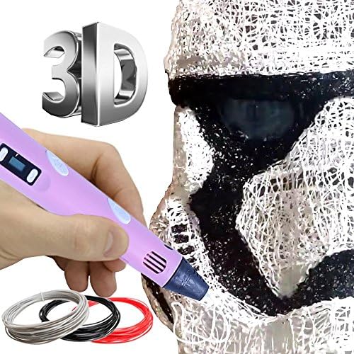 Professional 3D Printing Pen With LCD Display, INCLUDED 1.75mm PLA\ABS Filament Pack of 3 Different Colors, Each Color 10 Feet Long (Pink)