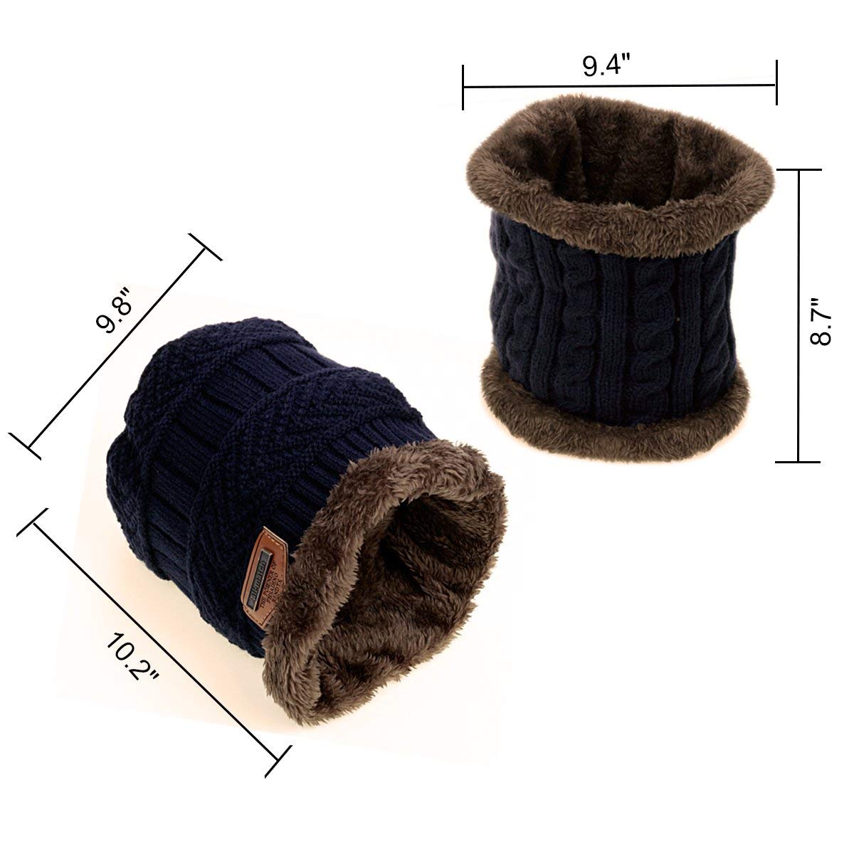 JUSTIME Warm Knitted Hat and Circle Scarf Skiing Hat Outdoor Sports Hat Sets (Navy Blue Hat+Scarf)