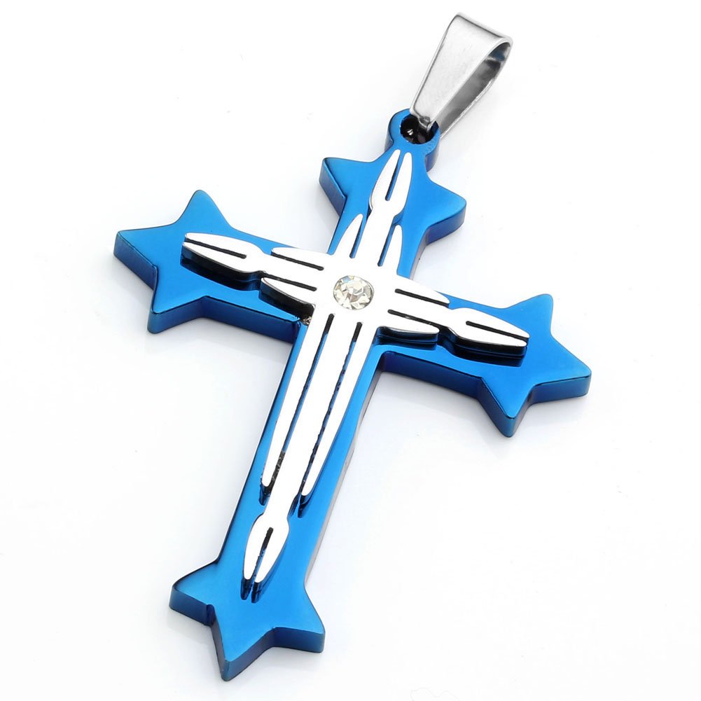 PiercingJ Unisex Mens Womens Stainless Steel Rhinestone Cross Pendant Necklace - 22\