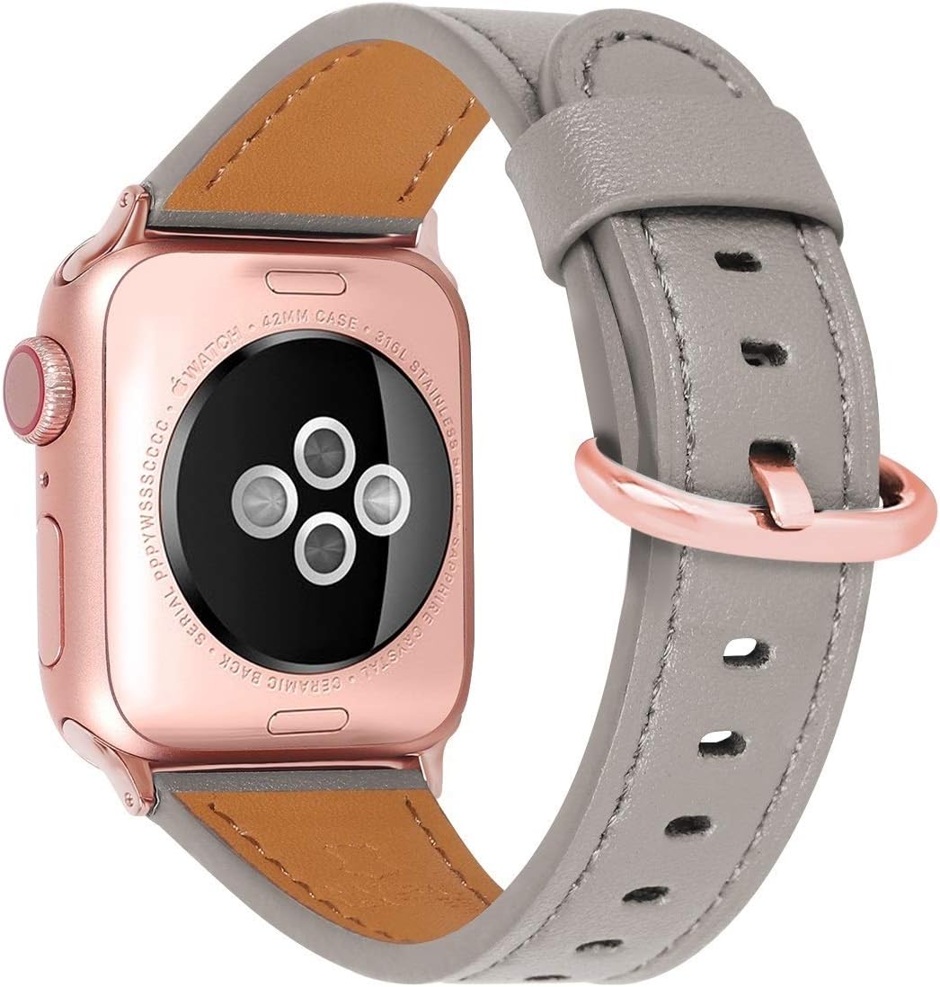 HUAFIY Compatible for apple Watch Band 38mm 40mm, Top Grain Leather Band Replacement Strap iWatch Series 6/ 5/ 4/ 3/2/1,SE,Sport, Edition (Khaki grey+rose gold, 38mm40mm)