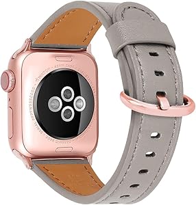 HUAFIY Compatible for apple Watch Band 38mm 40mm, Top Grain Leather Band Replacement Strap iWatch Series 6/ 5/ 4/ 3/2/1,SE,Sport, Edition (Khaki grey+rose gold, 38mm40mm)