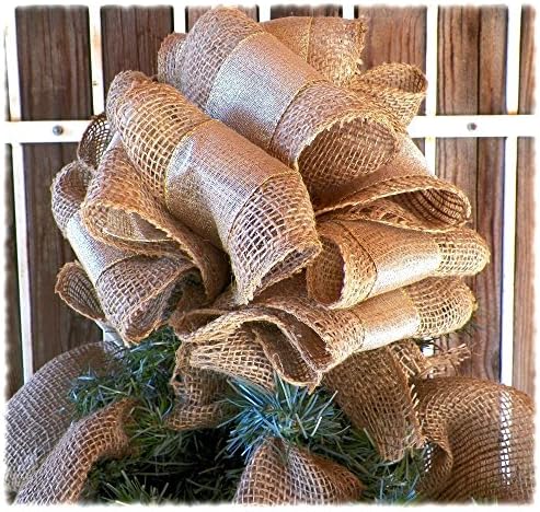 10 Inch Gold Ribbon and Burlap Christmas Tree Topper with Burlap Garland