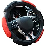 FHQSX Auto Steering Wheel Cover Soft Hand Pad Cushion Slip-on Universal Fit 15'' / 38 cm (Black&red)