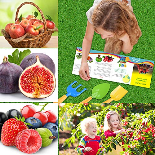 NOUVCO Kids Garden Tools, 7 PCS Little Gardener Tool Toys - Includes Gardening Sturdy Tote Bag, Watering Can, Shovel, Rake, Fork, Children Gardening Gloves and a Beautiful Booklet for Kids