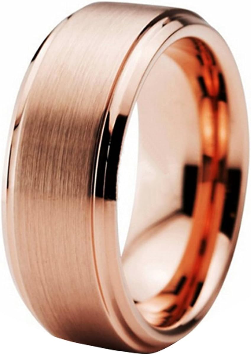 Mens 8mm Tungsten Carbide Couple Rings Rose Gold Matte