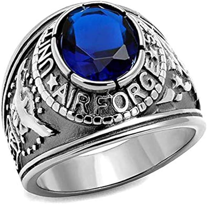 US Air Force Ring (Stainless Steel w/Blue Stone) USAF Military