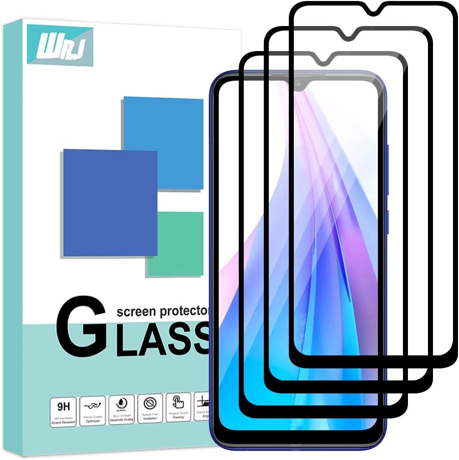 [3-Pack] WRJ for Xiaomi Redmi Note 8T Screen Protector,HD Anti-Scratch Anti-Fingerprint No-Bubble 9H Hardness Tempered Glass with Lifetime Replacement Warranty [Black]