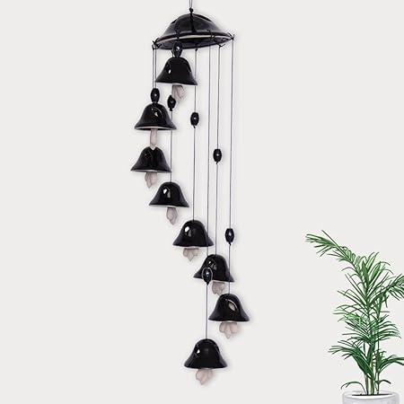 ExclusiveLane Melodious Sound Ceramic Wind Chimes Set of 8 in Black