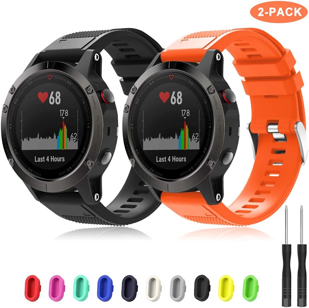 TOPsic Compatible Garmin Fenix 5 Straps, Quick Fit 22mm Soft Silicone Sport Replacement Band for Garmin Fenix 5/Fenix 5 Plus/Forerunner 935/Fenix 6/Fenix 6 Pro (Not Fit Fenix 5X 5S)