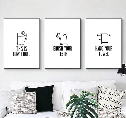 Amazon Com Gsmwy Bathroom Wall Art Brush Your Teeth Sign Canvas Painting Black White Text Poster Print Decorative Pictures Kids Bathroom Art 3 Pieces 40x60cm No Frame Posters Prints