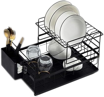 Estante de secado de platos de cocina desmontable de 2 niveles con