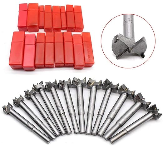 SHIOUCY 16Piece Forstner Drill Bit Set Flat Bottom Blind Hole Bit Set