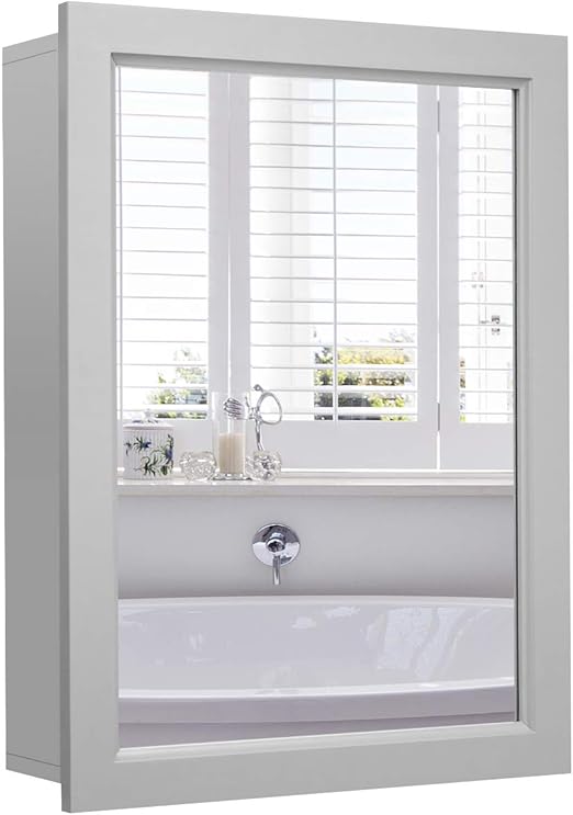 Amazon Com Tangkula Mirrored Bathroom Cabinet Wall Mount Storage Organizer Medicine Cabinet With Single Doors Gray Kitchen Dining