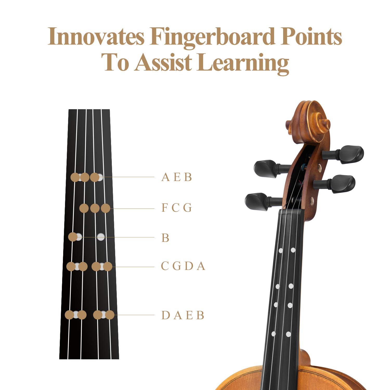 Violino Eastar EVA-3 4/4 Con Punto Apprendimento Sulla Tastiera - Kit Completo Con Arco, Colofonia E Poggiaspalla - Foto 10