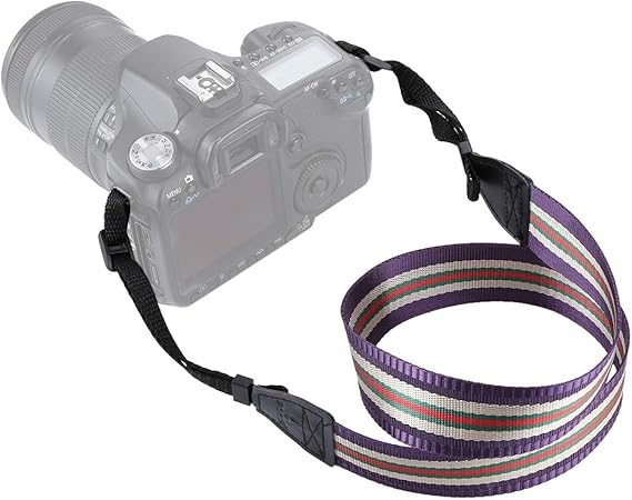 Amazon カメラアクセサリー ストライプスタイルシリーズショルダーネックストラップカメラストラップ Slr Dslrカメラに対応 色 紫の カメラ 双眼鏡用ストラップ ホルダー 通販