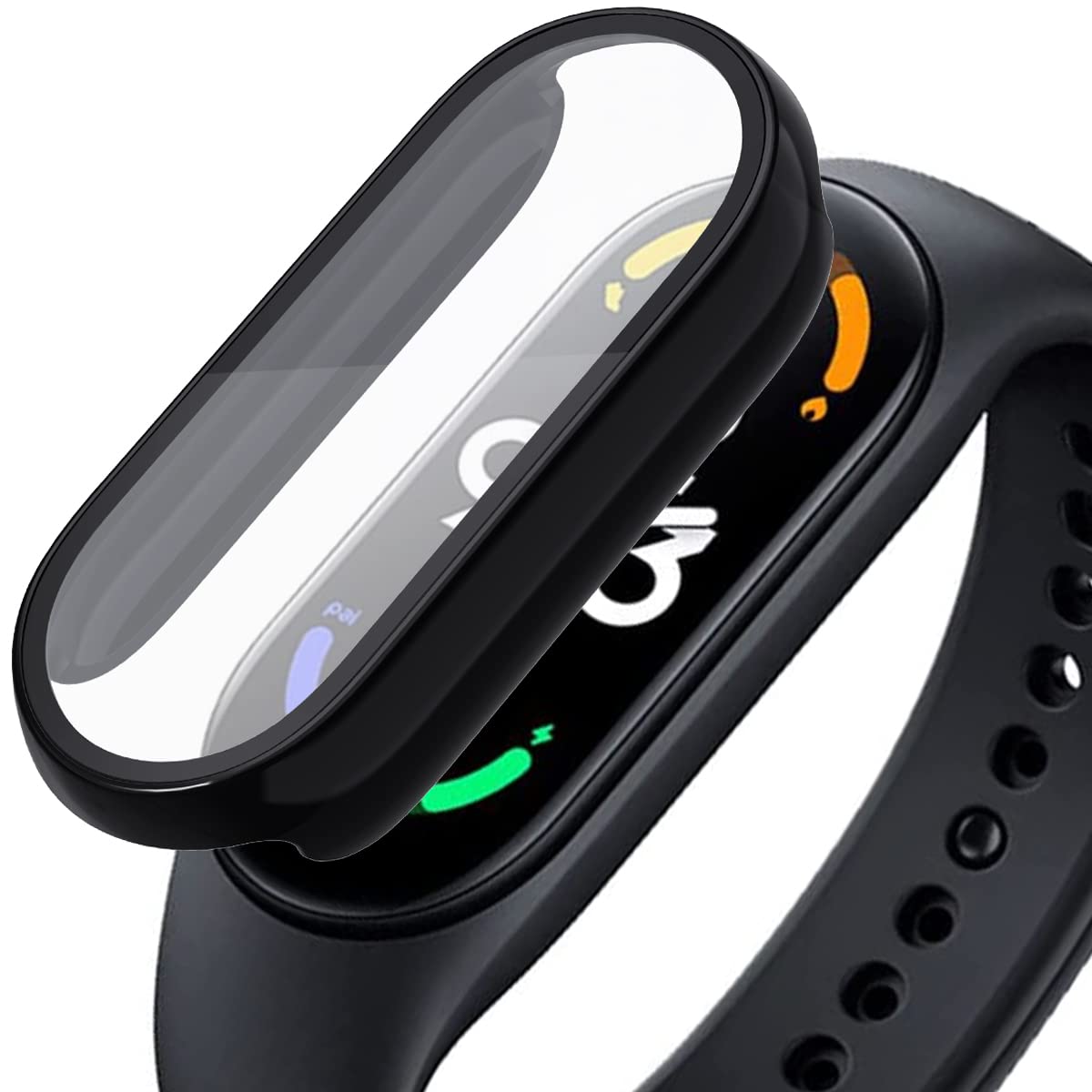 Acadeny Case With Tempered Glass Screen Protector Compatible for xiaomi band 7, 9H Hardness 360 ° All-round Protective Cover Ultra-thin Protective PC Case Cover for, Black