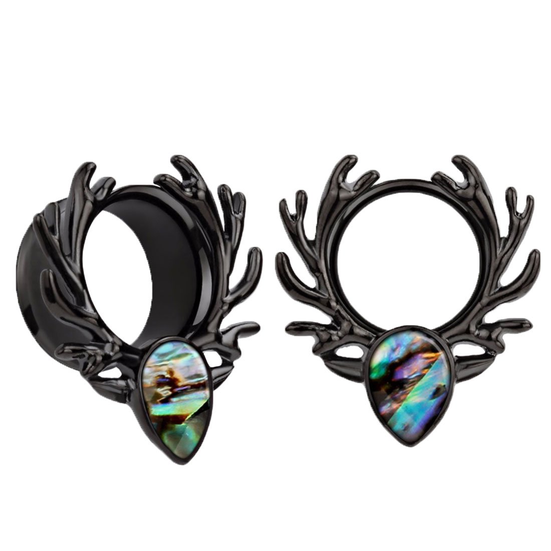 Huacan 2Pcs Ear Tunnels Plugs Stainless Steel Piercing Jewellery 10mm Black