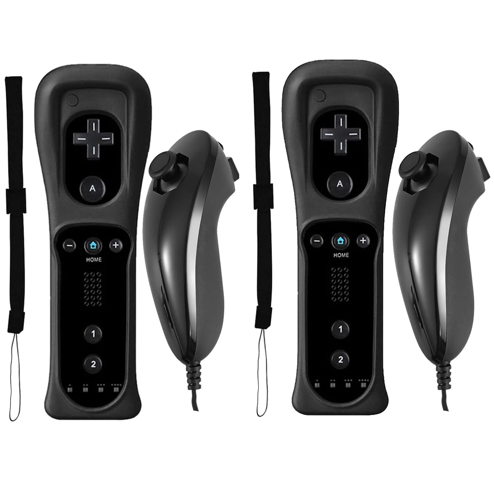 Burcica Controller for Wii Remote and Nunchuck, Wireless Controllers Compatible with Wii/Wii U with Silicone Case and Wrist Strap (Black)