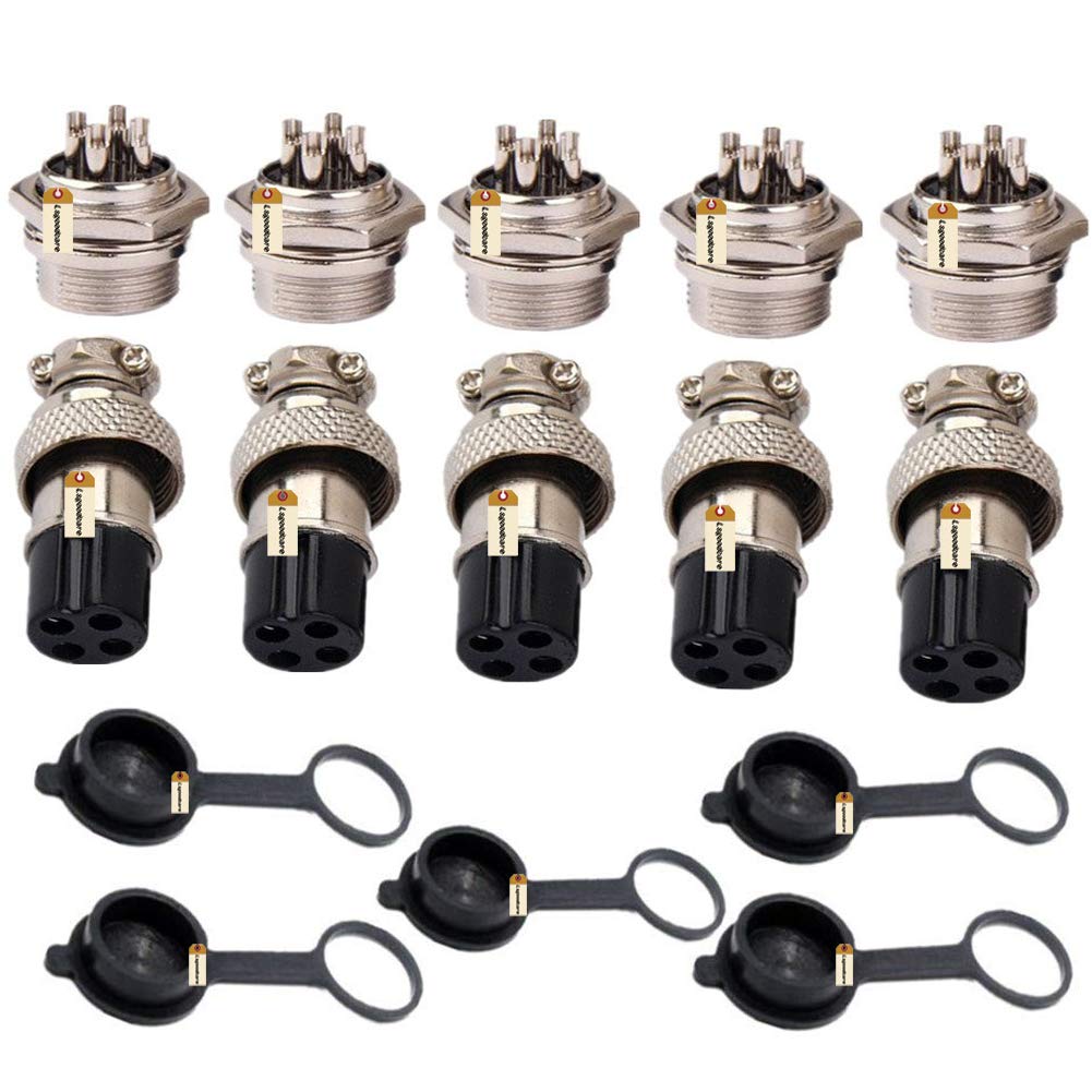 Aviation Plugs GX20-4, Lsgoodcare 10Pcs 20mm 4 Pin Din Female/Male Aviation Connector Plug with 5Pcs Aviations Plug Caps, 10A Metal Aviation Chassis Connector Socket