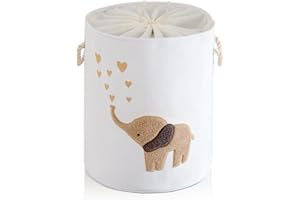 INough Baby Laundry Basket Laundry Hamper, Canvas 58L XL Baby Clothes Basket, Collapsible Brown Laundry Basket for Nursery To